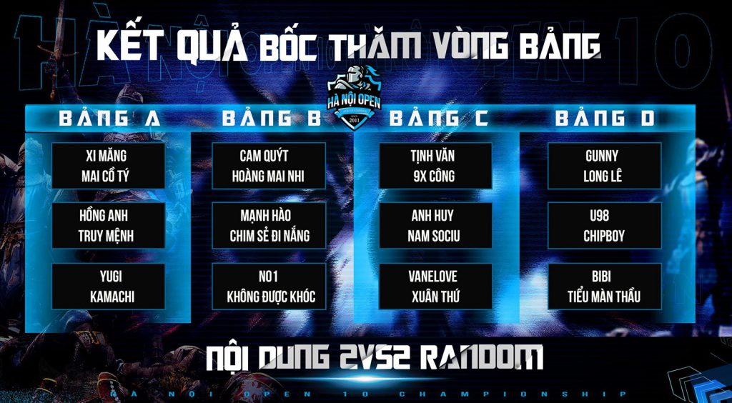 AoE Hà Nội Open 10 Championship - Kết quả bốc thăm vòng bảng 2vs2 Random
