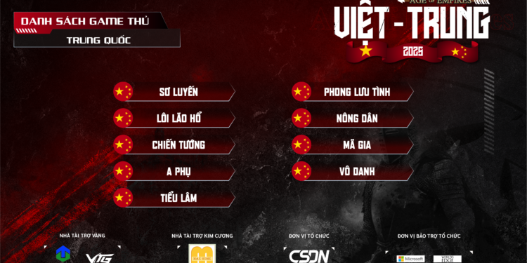 DANH SÁCH GAME THỦ TRUNG QUỐC THAM GIA AOE VIỆT – TRUNG 2025
